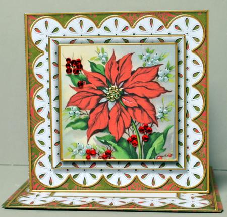 Poinsettia Red Flake Anglaise Scallop Square 3D Card Kit by Kristina Norbat