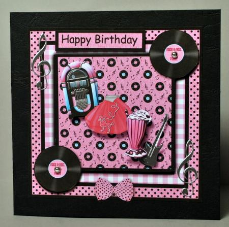 Fabulous 50's 6x6 Square Card Front with Decoupage by Kristina Norbat