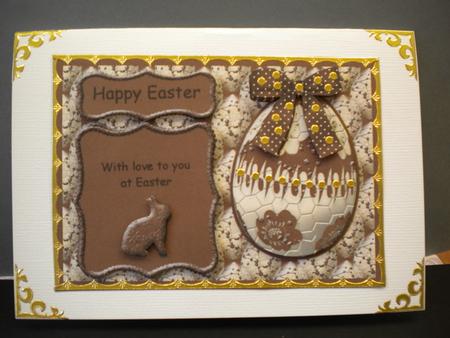 Chocolate Card Front with Easter Egg and Easter Bunny Embelishments by Kristina Norbat