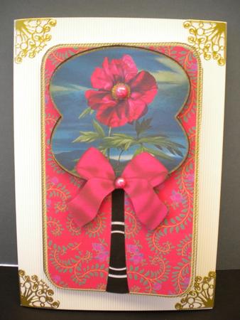 Plum Peony Oriental Hand Fan Card by Kristina Norbat