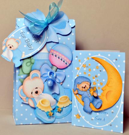 3D Pinch Bag + Card - Heaven Sent (baby Boy) by Kristina Norbat