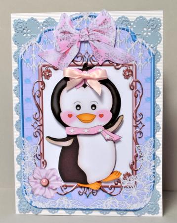 Cute Little Penguin in Lace Frame Topper by Kristina Norbat