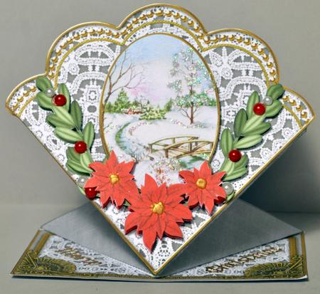 Pretty Snow Scene Poinsettia Silver Spring Decoupage Card by Kristina Norbat