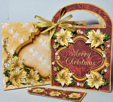 Gold Christmas Poinsettias - Gift Bag Pocket Card Kit by Kristina Norbat