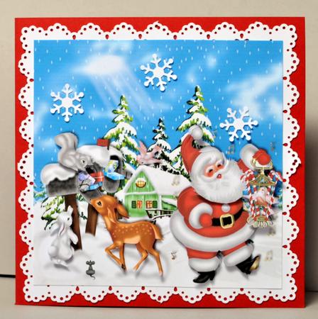 Santa and His Friends Square Card Front with Decoupage by Kristina Norbat