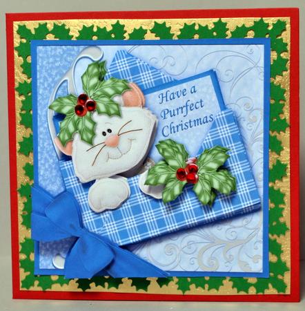 Christmas Kitten in Envelope Decoupage by Kristina Norbat