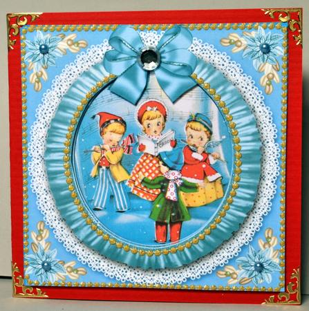 Blue Carol Singers Ruffle Shaker Frame with Base by Kristina Norbat