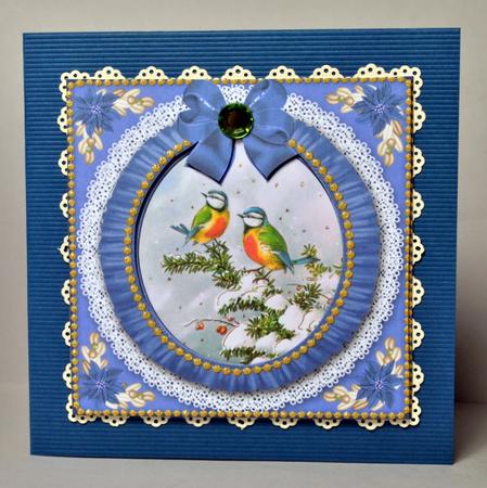 Blue Tits Blue Ruffle Shaker Frame with Base by Kristina Norbat
