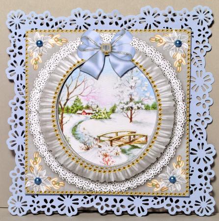 Pretty Snowscene Grey Ruffle Shaker Frame with Base by Kristina Norbat