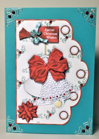 Christmas Bells in Ivory and Red Scallop Card Front by Kristina Norbat