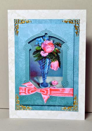 Antique Rose in Crystal Vase in Old Vintage Bleu Frame by Kristina Norbat