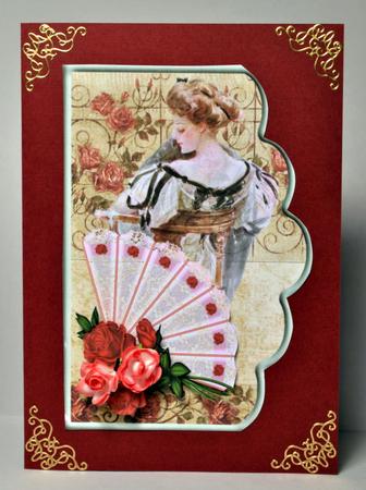 Vintage Lady, Fan and Roses Scallope Edge Curve Card by Kristina Norbat