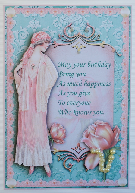Vintage Lady in Peach Birthday Decoupage by Kristina Norbat