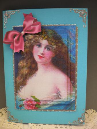 Pretty Vintage Lady in Blue with Pink Rose by Kristina Norbat