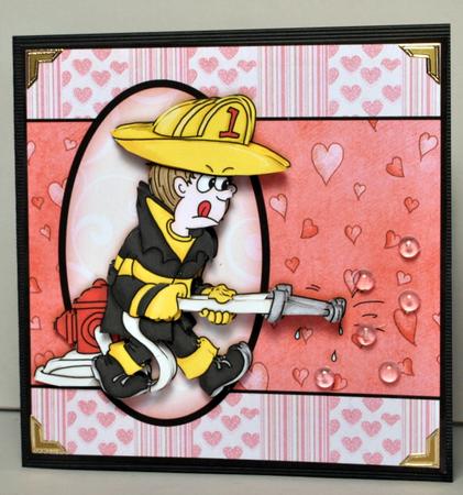 Fireman Hot Stuff Valentine or Birthday Decoupage by Kristina Norbat