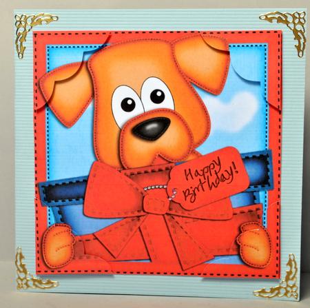 8 x 8 Rusty the Dog's Present Scalloped Corner Topper by Kristina Norbat