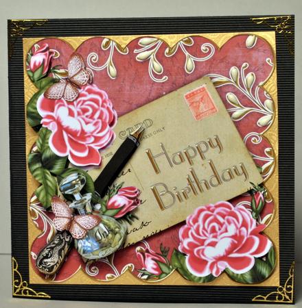 Pink Roses Happy Birthday Scallop Postcard Step by Step by Kristina Norbat