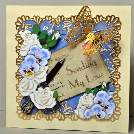Cream Rose Pansy Sending Love Postcard Step by Step by Kristina Norbat