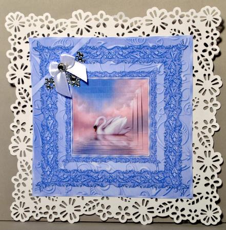 Sunset Swan Square Pyramid Card Front by Kristina Norbat