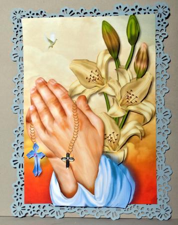 Praying Hands and Lilies Religious or Sympathy Card Front by Kristina Norbat