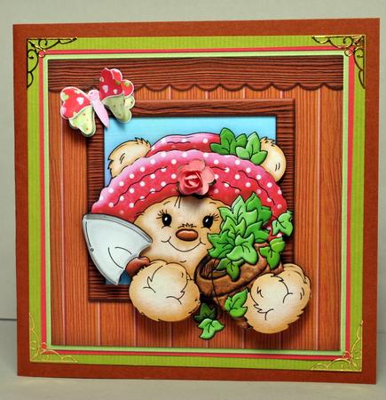 Gardening Bear in Potting Shed Topper & Decoupage by Kristina Norbat