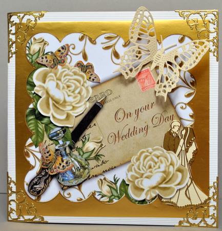 Cream Roses on Your Wedding Ink Saver 8in Decoupage Topper by Kristina Norbat