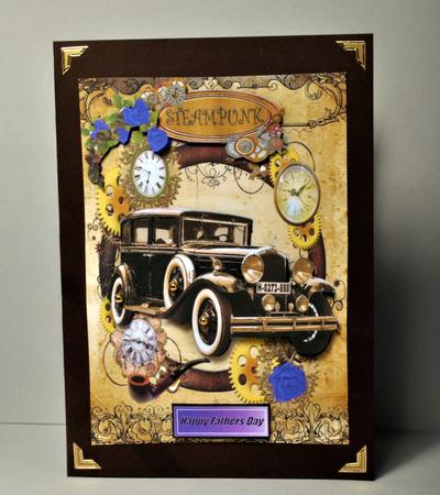 Vintage Car with Purple Roses in Steampunk Frame by Kristina Norbat