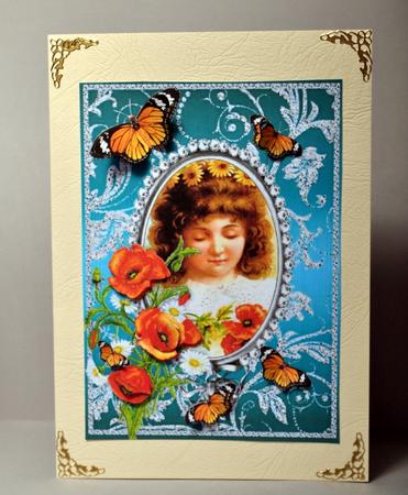 Poppies Daisies Butterflies - Vintage Girl - Jade Card Front by Kristina Norbat