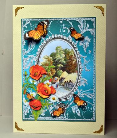 Poppies Daisies Butterflies - the Village - Jade Card Front by Kristina Norbat