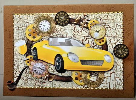 Yellow Sports Car in Steampunk Frame with Pipe by Kristina Norbat