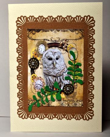 Owl in Steampunk Clock Frame, with Leaves by Kristina Norbat