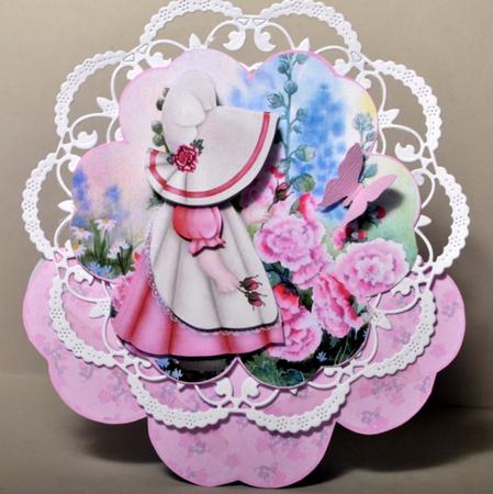 Sweet Sue in the Hollyhocks Petal Stand Card by Kristina Norbat