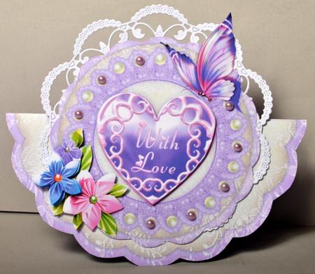 Heart, Origami Flowers, Butterfly and Lace Wobble Card by Kristina Norbat