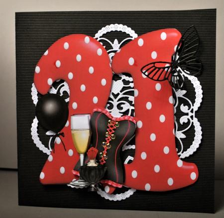 21st Large Shaped Card Front with Decoupage by Kristina Norbat
