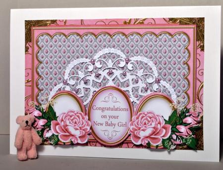 Pink Rose New Baby Girl Large Dl Decoupage Card Kit by Kristina Norbat