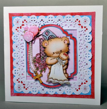 Christening Bear Girl & Roses Topper & Decoupage by Kristina Norbat
