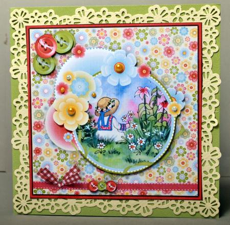 Sitting in the Flowers Buttons 'n' Bows 6x6 Square Card by Kristina Norbat