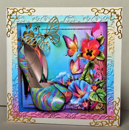Colourful Flowers, Butterflies & Shoes Topper with Decoupage by Kristina Norbat