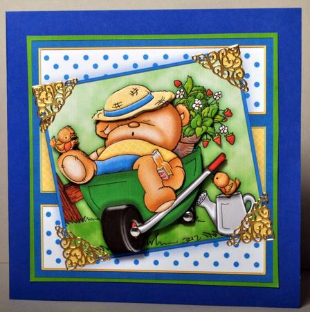 Beer Bear in Wheelbarrow Topper & Decoupage by Kristina Norbat