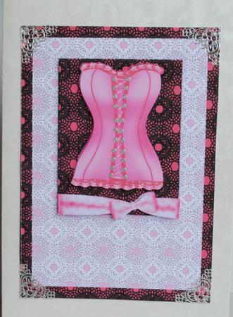 Pink Basque and Lace Decoupage Card Front by Kristina Norbat