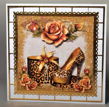 Bling Leopard Print Shoes 8x8 Card Topper by Kristina Norbat