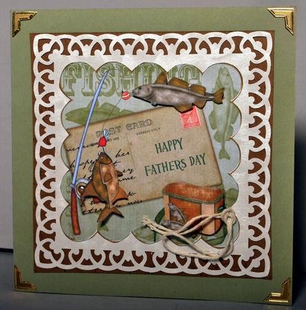 Olive Happy Fathers Day Fishing 8in Decoupage Topper by Kristina Norbat