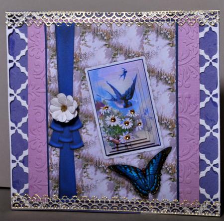 Vintage Swallows & Daisies Postcard Pyramid Card Front by Kristina Norbat