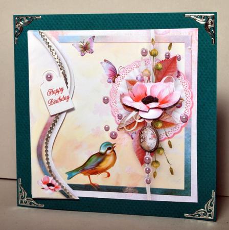 Swirl Border Anemone Cameo & Lace 8x8inch Card Front by Kristina Norbat