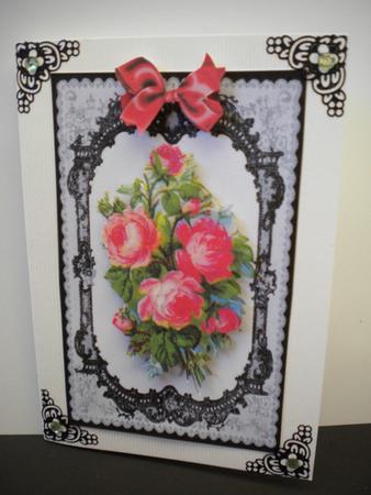 Pretty Vintage Red Roses in Black Lace Fame by Kristina Norbat