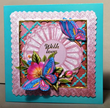 Pink and Blue Butterflies and Flowers 8 x 8 Card by Kristina Norbat