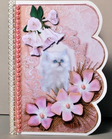 Dreamy Kitten Scalloped Edge Card Decoupage by Kristina Norbat