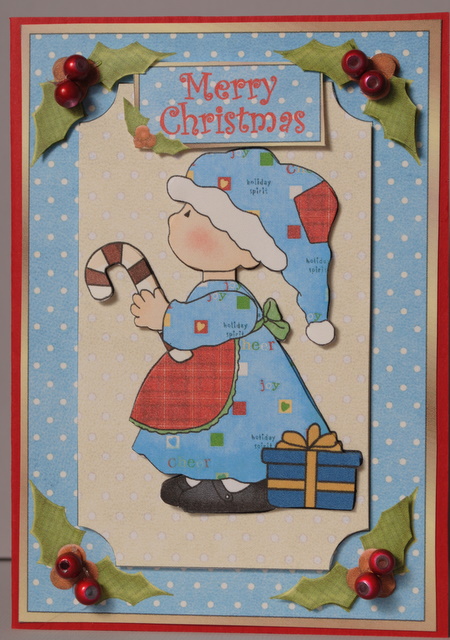 Cute Christmas Girl with Holly - Card Front or Topper by Kristina Norbat