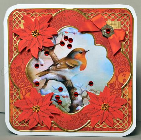 Red Poinsettia Robin1 Christmas Fancy 8in Cf Kit by Kristina Norbat