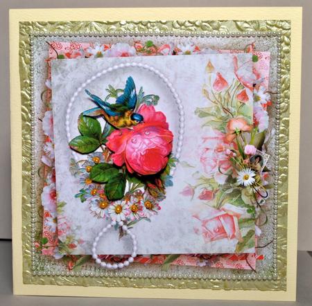 Shabby Rose and Pearls Decoupage Card by Kristina Norbat